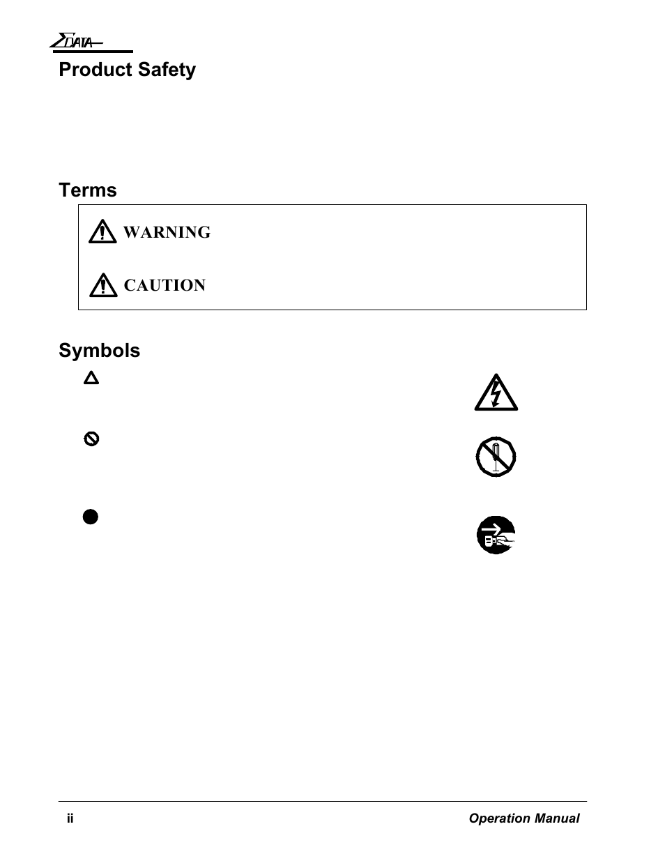 Product safety, Terms symbols | AMT Datasouth 7200 User Manual | Page 5 / 72