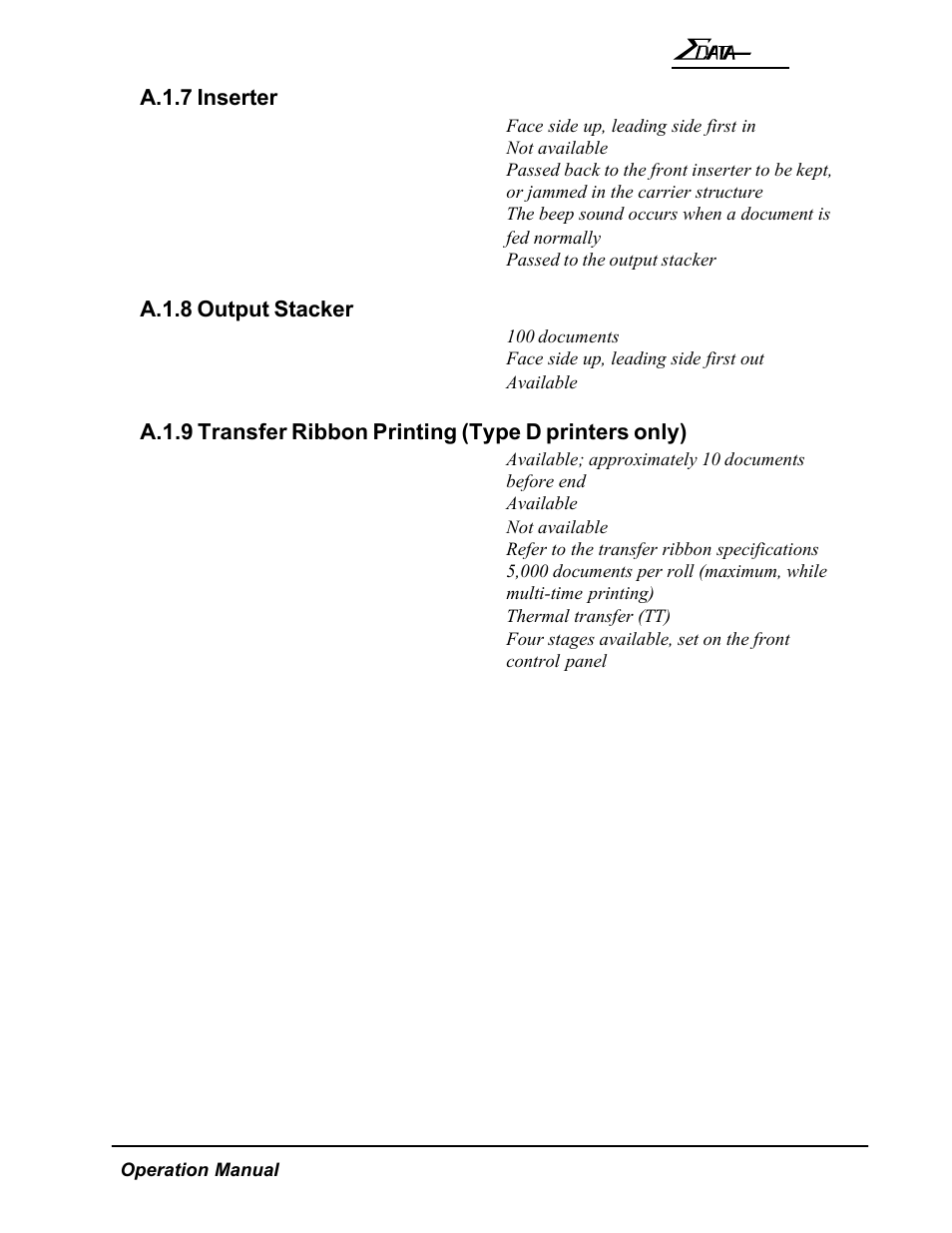 A.1.7 inserter, A.1.8 output stacker | AMT Datasouth 7200 User Manual | Page 70 / 72