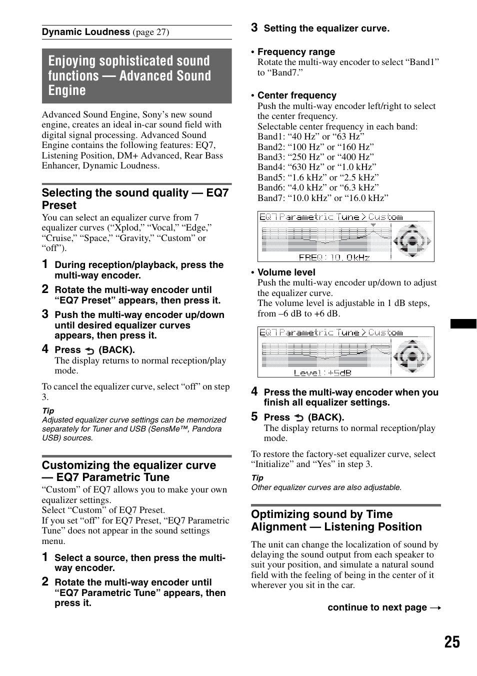 Selecting the sound quality - eq7 preset | Sony DSX-S210X User Manual | Page 25 / 72