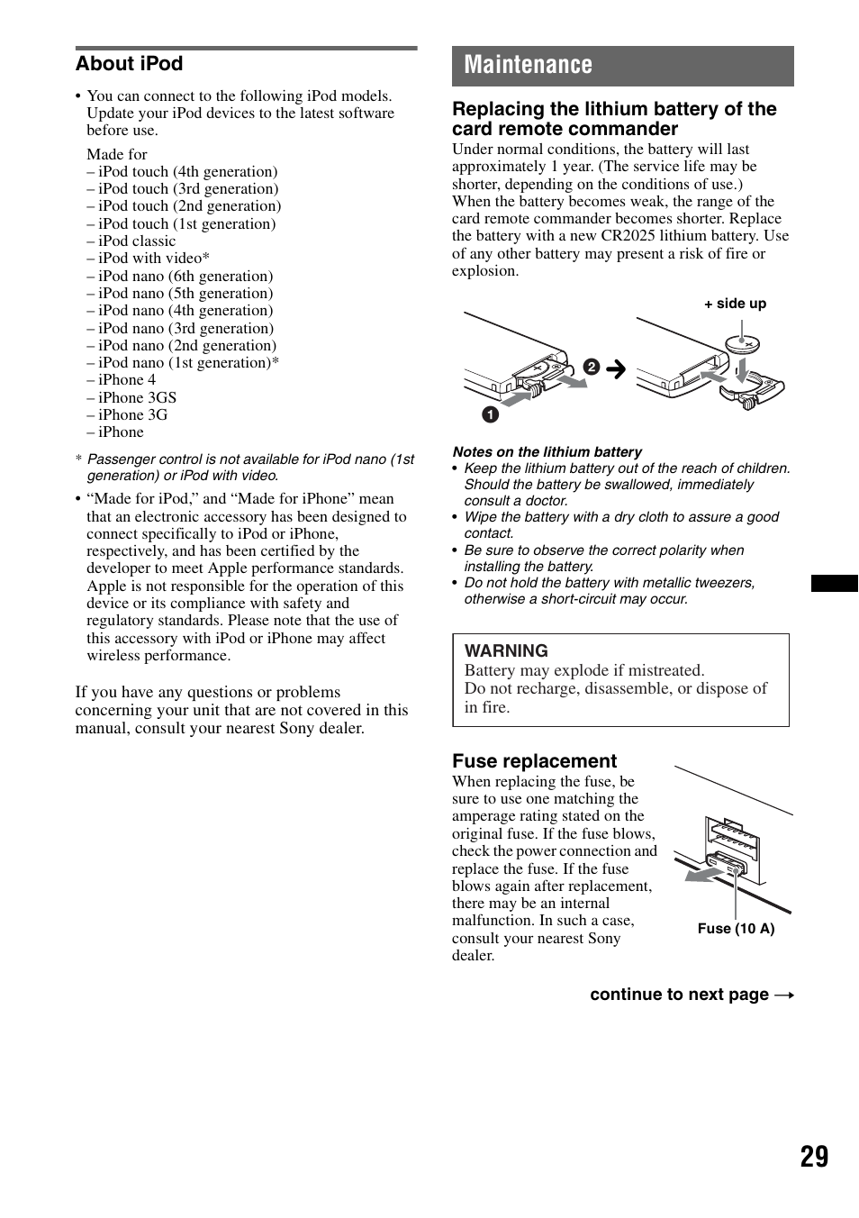 About ipod, Maintenance | Sony DSX-S210X User Manual | Page 29 / 72