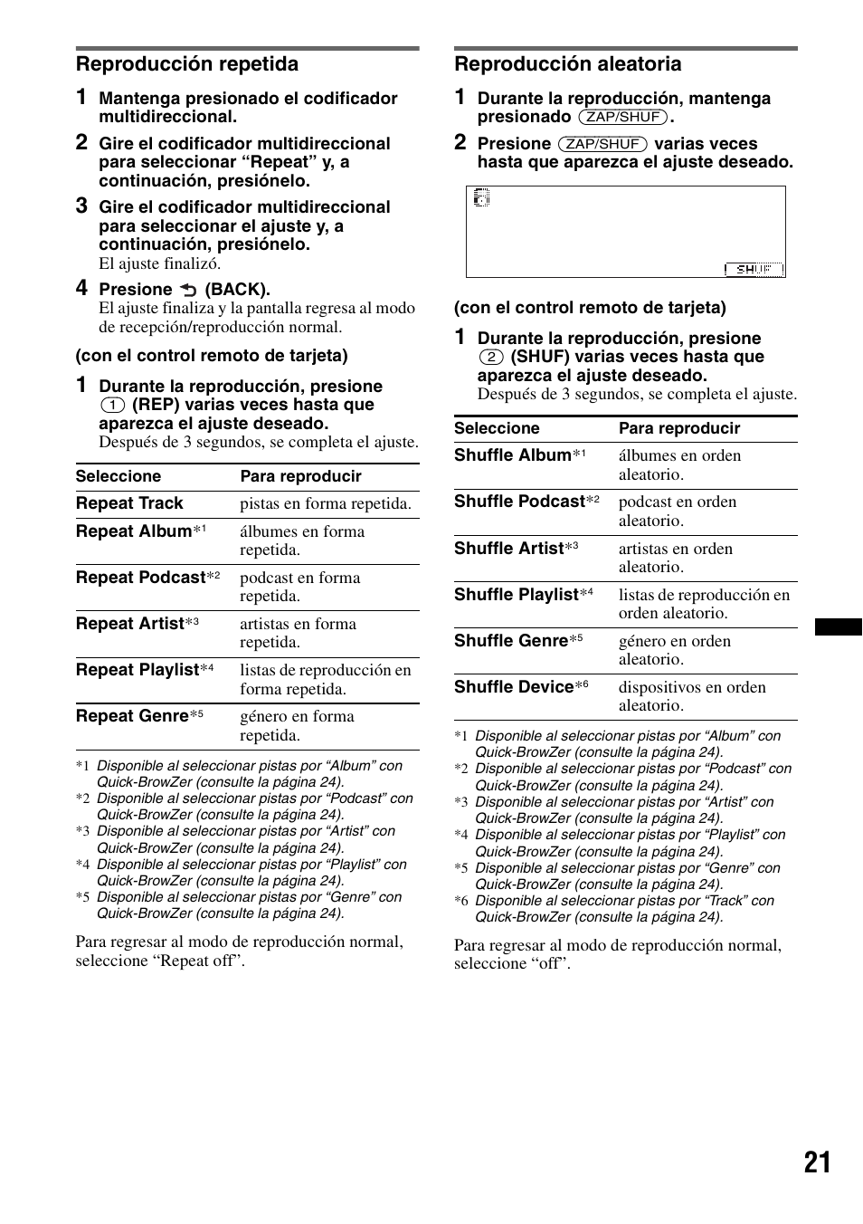 Reproducción repetida, Reproducción aleatoria, Reproducción repetida reproducción aleatoria | Sony DSX-S210X User Manual | Page 55 / 72