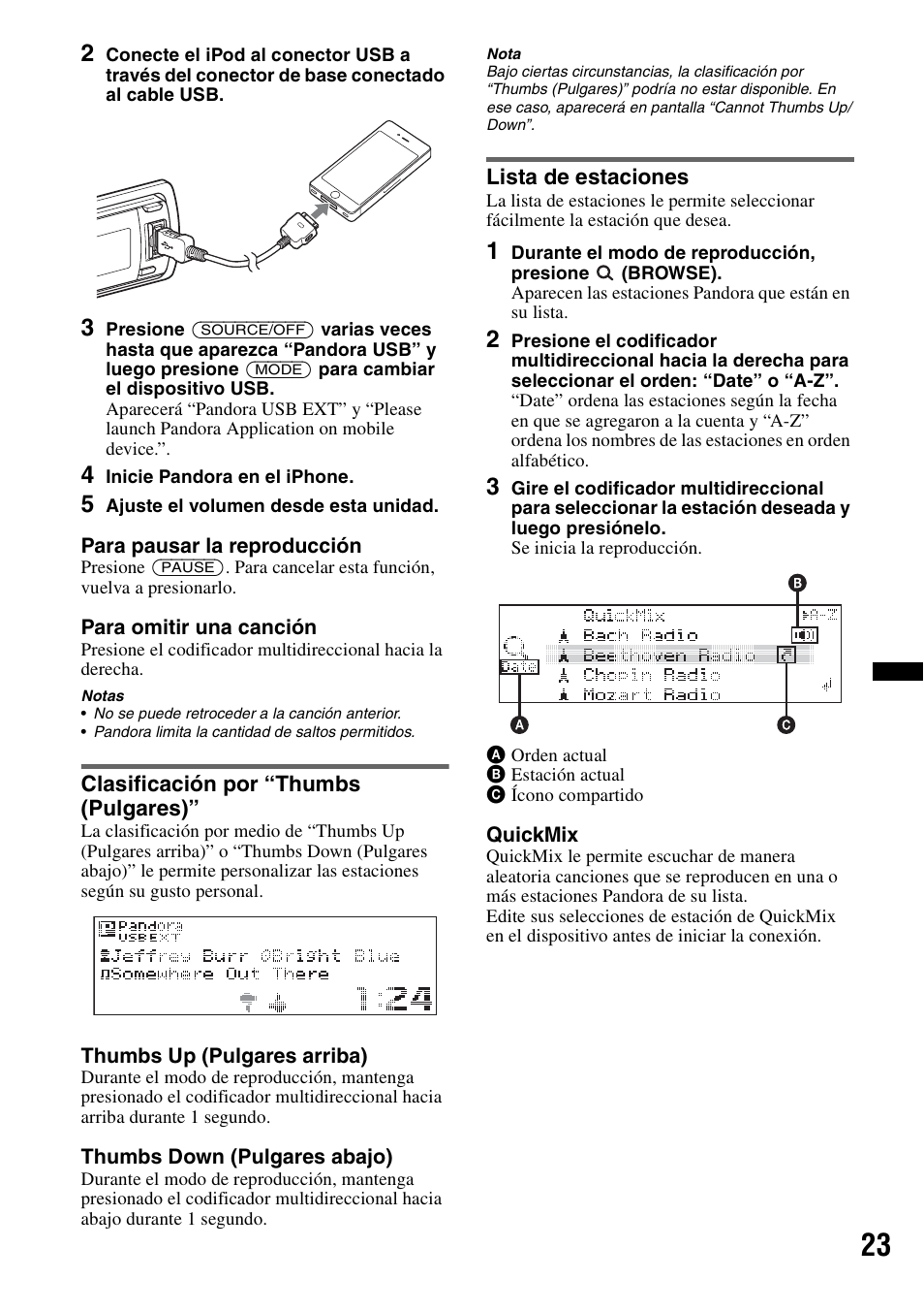 Clasificación por “thumbs (pulgares), Lista de estaciones | Sony DSX-S210X User Manual | Page 57 / 72