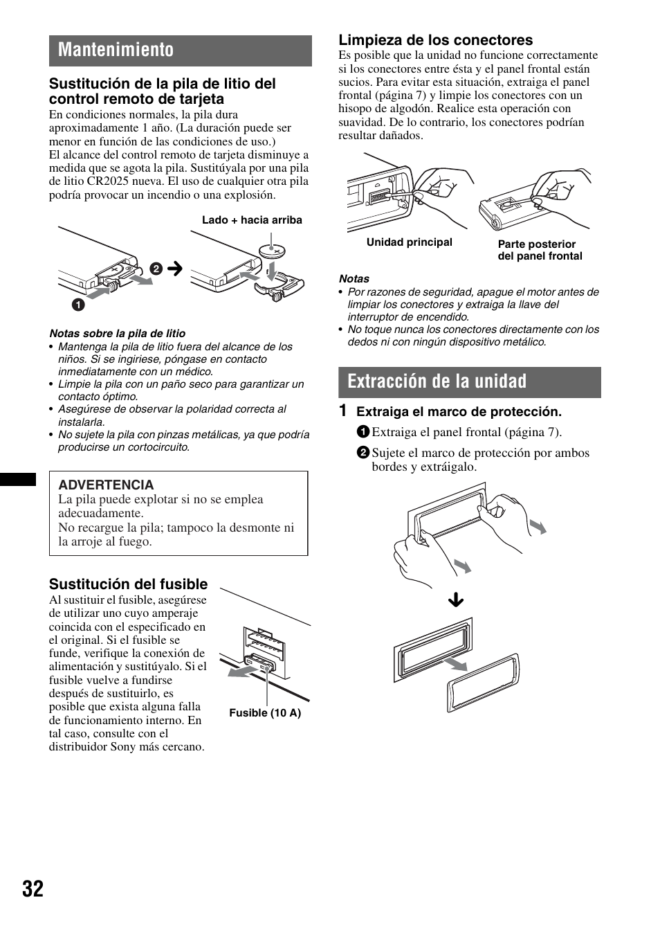 Mantenimiento, Extracción de la unidad, Mantenimiento extracción de la unidad | Sony DSX-S210X User Manual | Page 66 / 72