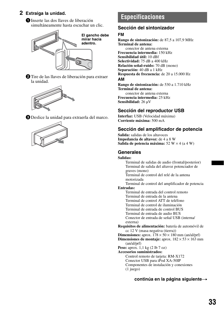 Especificaciones | Sony DSX-S210X User Manual | Page 67 / 72