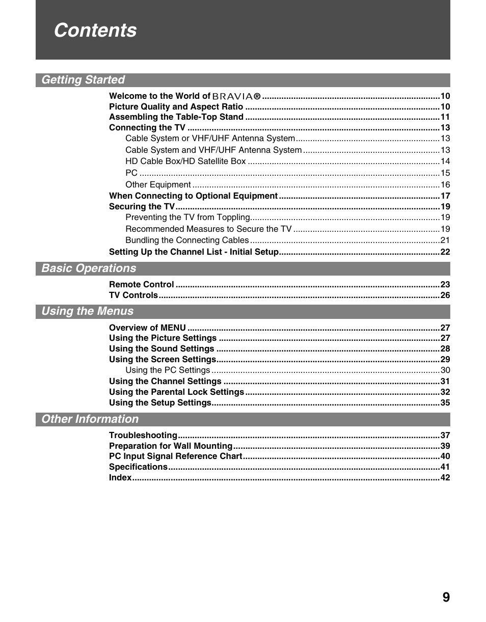 Sony KDL-22L4000 User Manual | Page 9 / 44