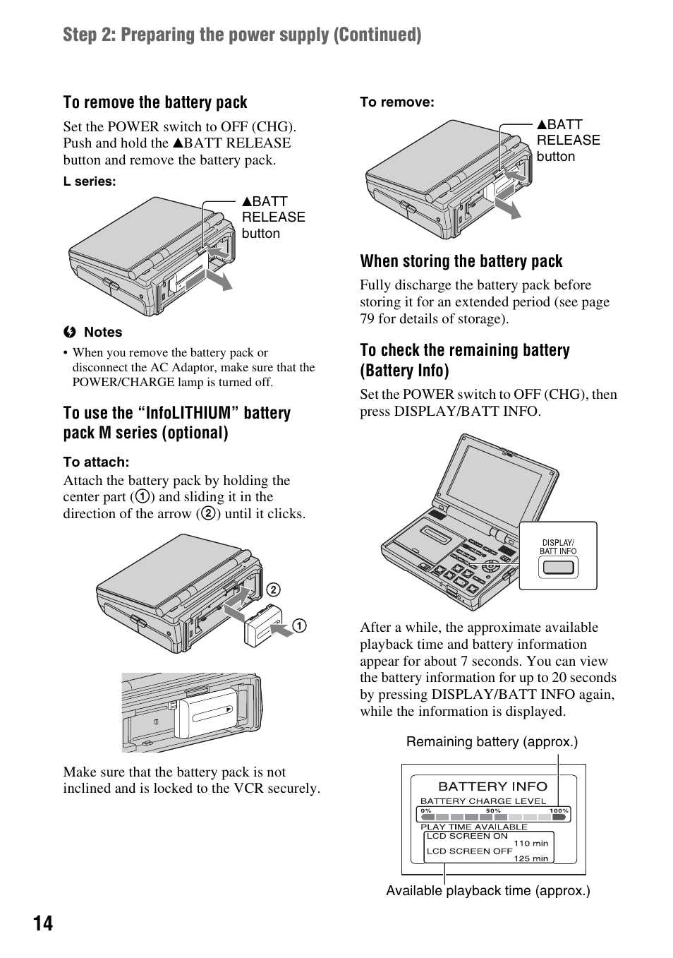 Step 2: preparing the power supply (continued) | Sony GV-HD700 User Manual | Page 14 / 108