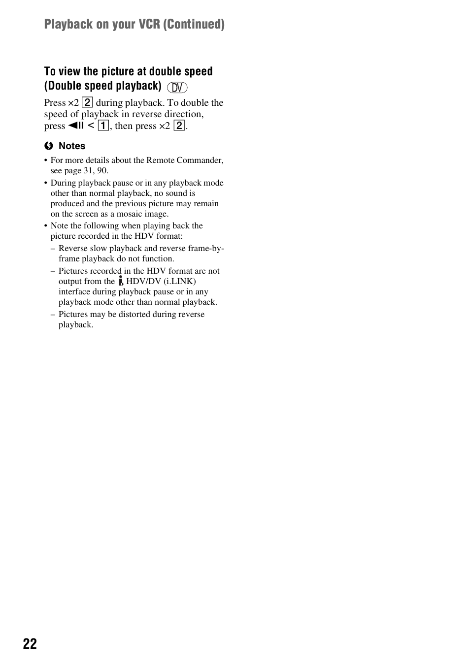 Playback on your vcr (continued) | Sony GV-HD700 User Manual | Page 22 / 108