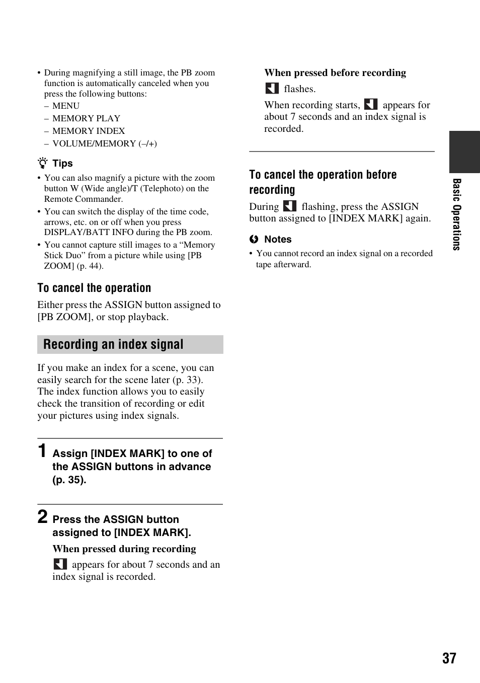 Recording an index signal, P. 37) | Sony GV-HD700 User Manual | Page 37 / 108