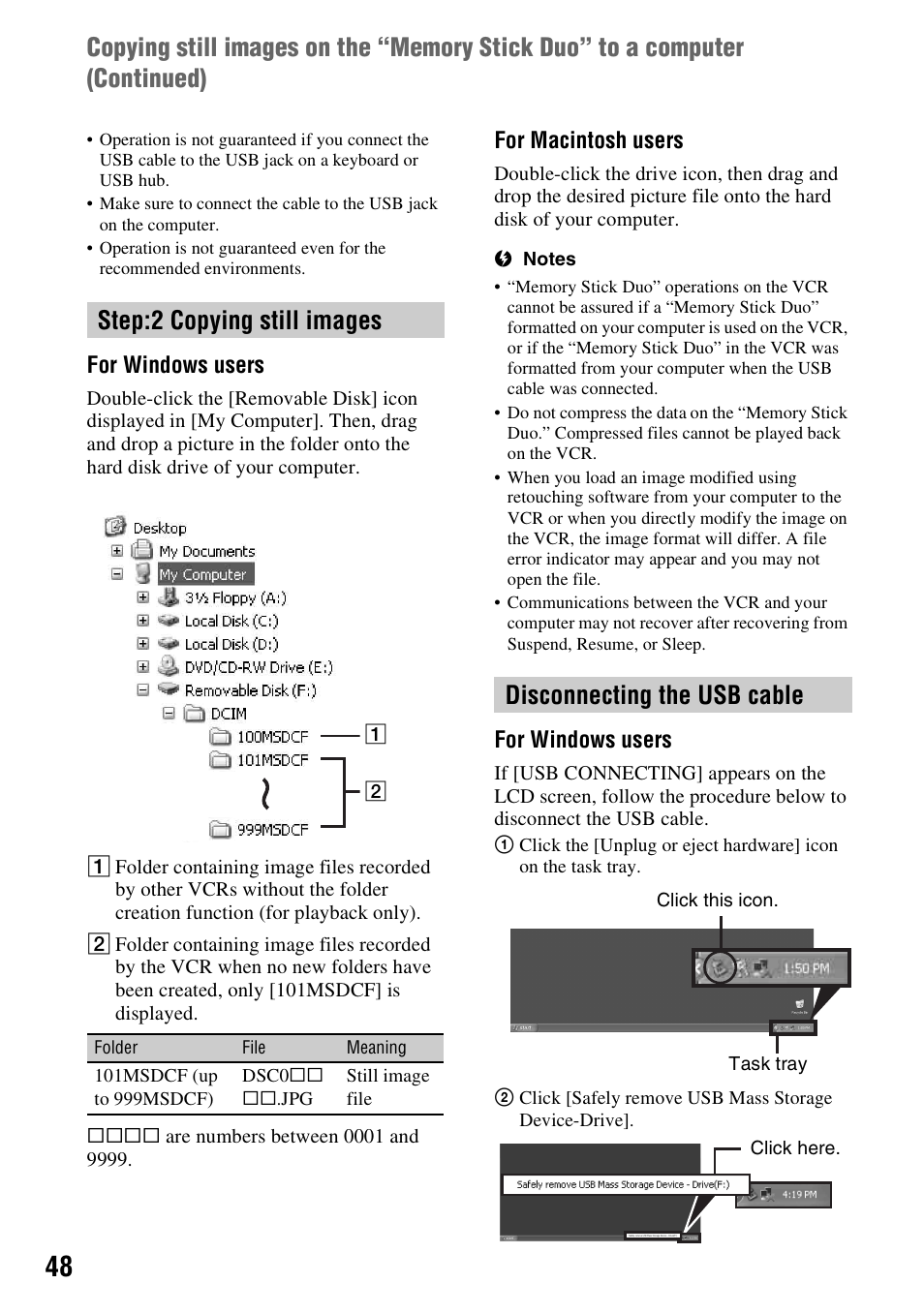 Step:2 copying still images, Disconnecting the usb cable | Sony GV-HD700 User Manual | Page 48 / 108