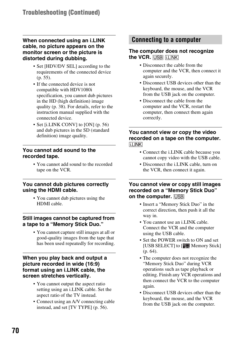 Connecting to a computer | Sony GV-HD700 User Manual | Page 70 / 108