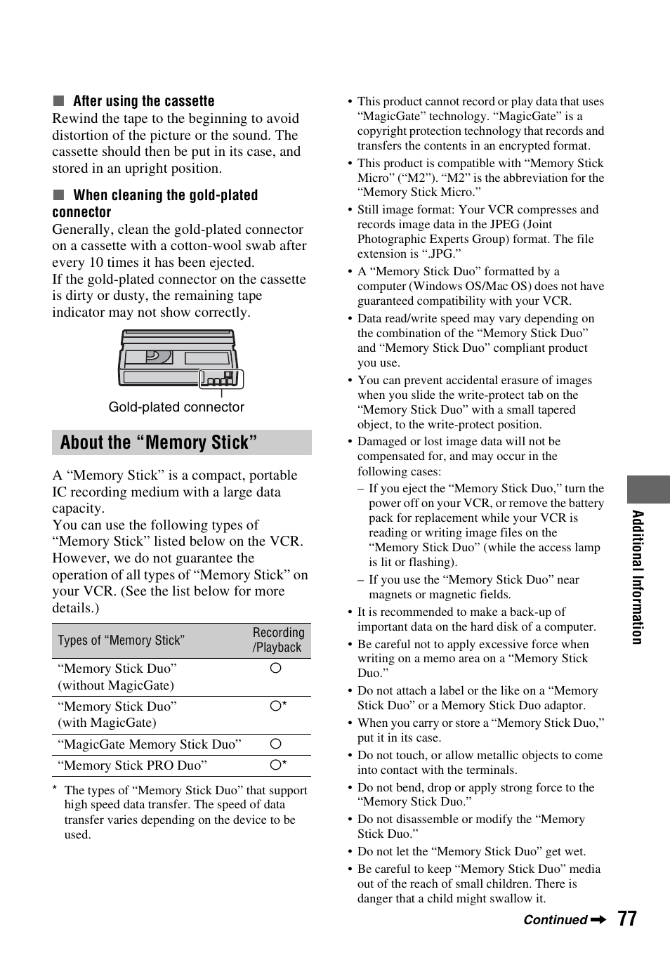 About the “memory stick, P. 77), P. 77 | Sony GV-HD700 User Manual | Page 77 / 108