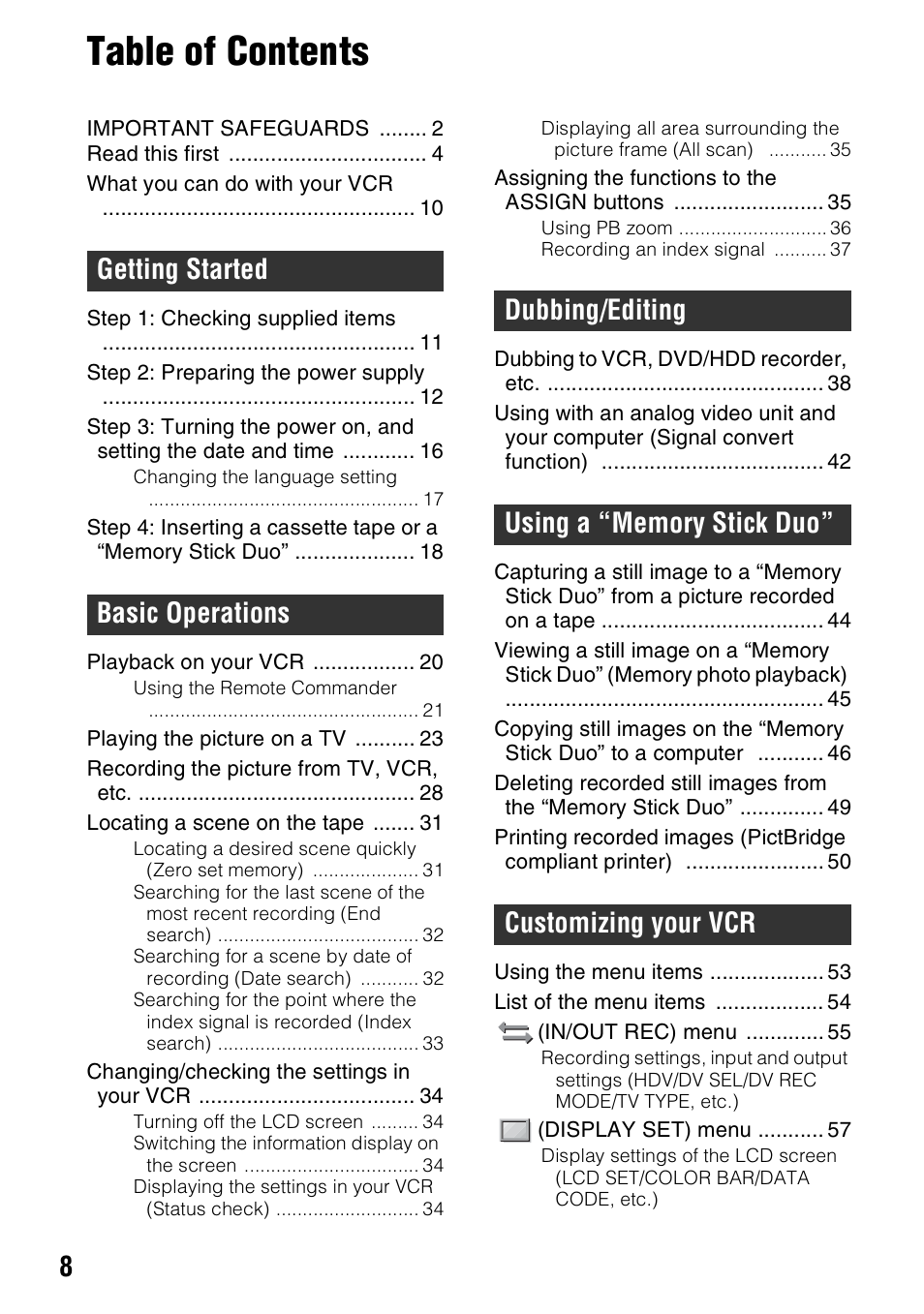 Sony GV-HD700 User Manual | Page 8 / 108