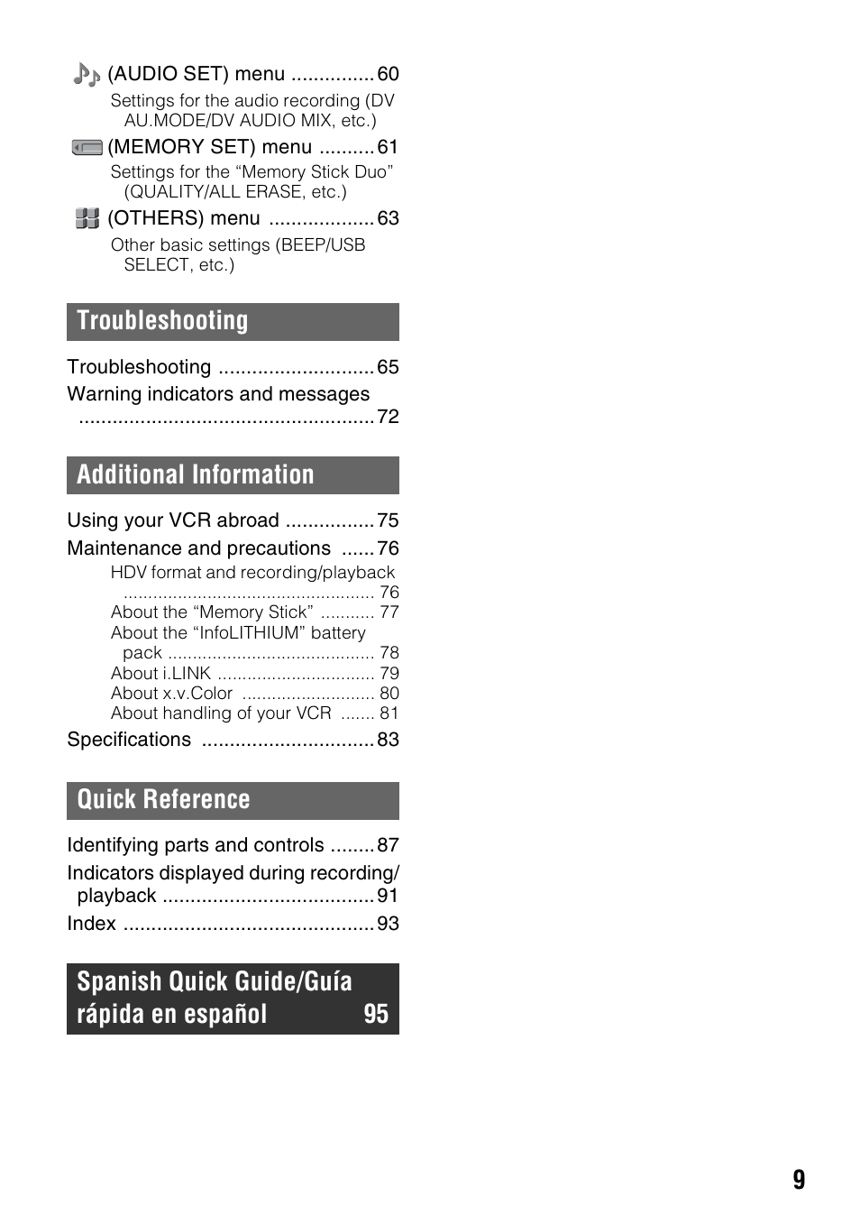 Sony GV-HD700 User Manual | Page 9 / 108