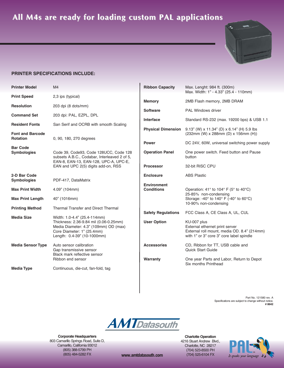 AMT Datasouth Fastmark M4 Series User Manual | Page 2 / 2