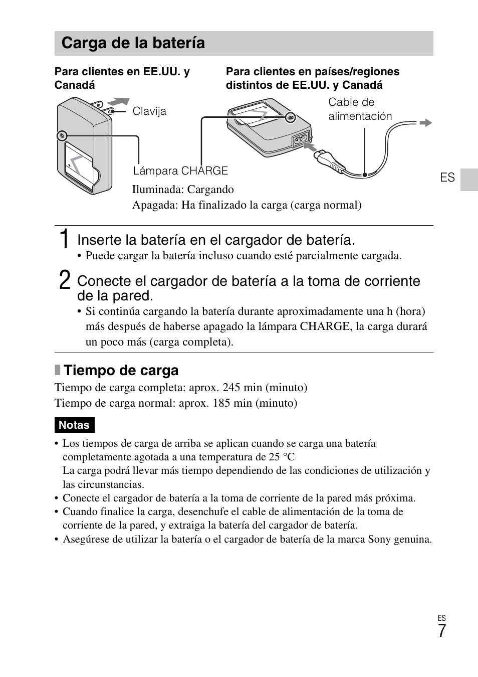 Carga de la batería | Sony DSC-W560 User Manual | Page 29 / 48