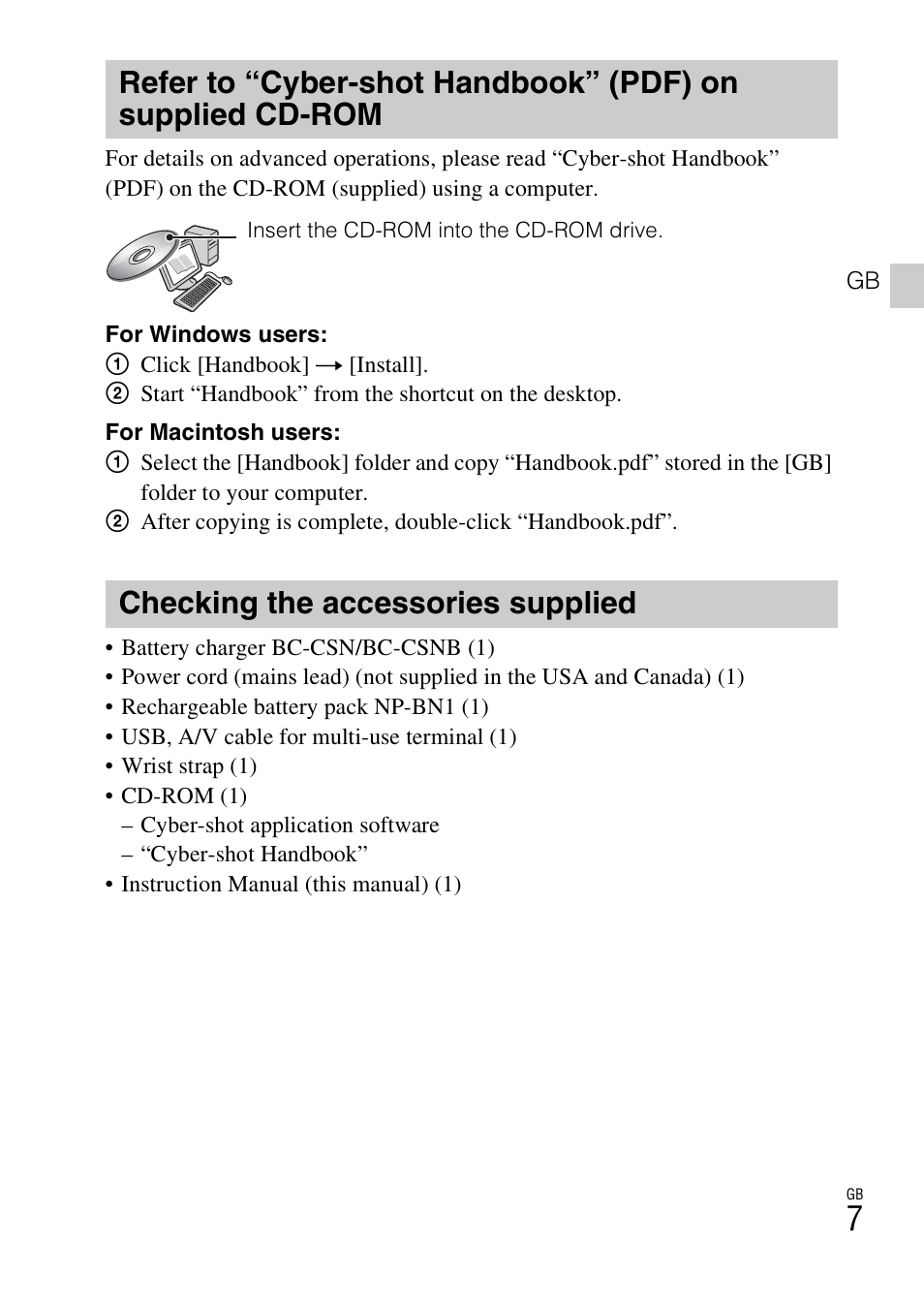Checking the accessories supplied | Sony DSC-W560 User Manual | Page 7 / 48