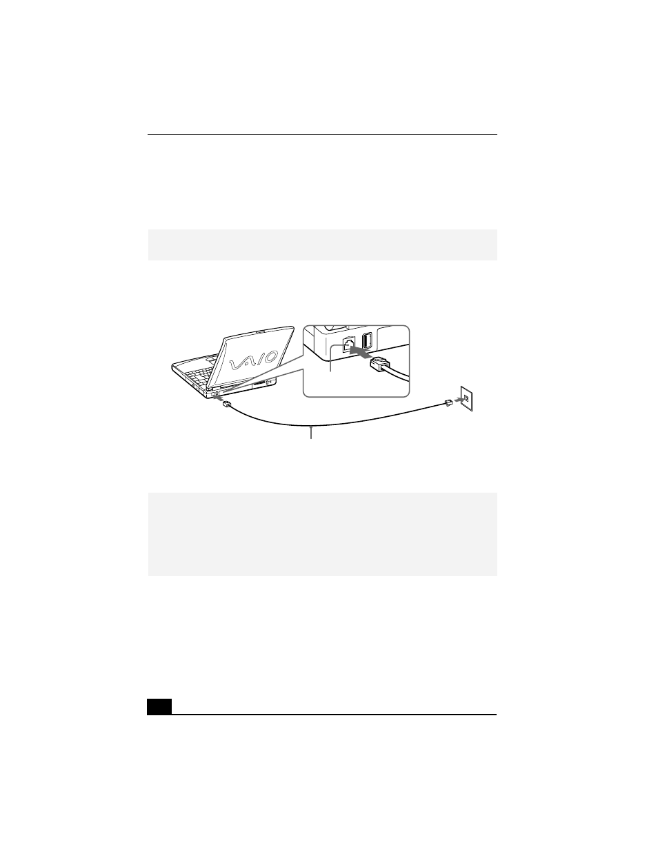 Connecting a phone line, Connecting phone cable, 2 plug the other end into the wall jack | Sony PCG-FX290K User Manual | Page 62 / 138