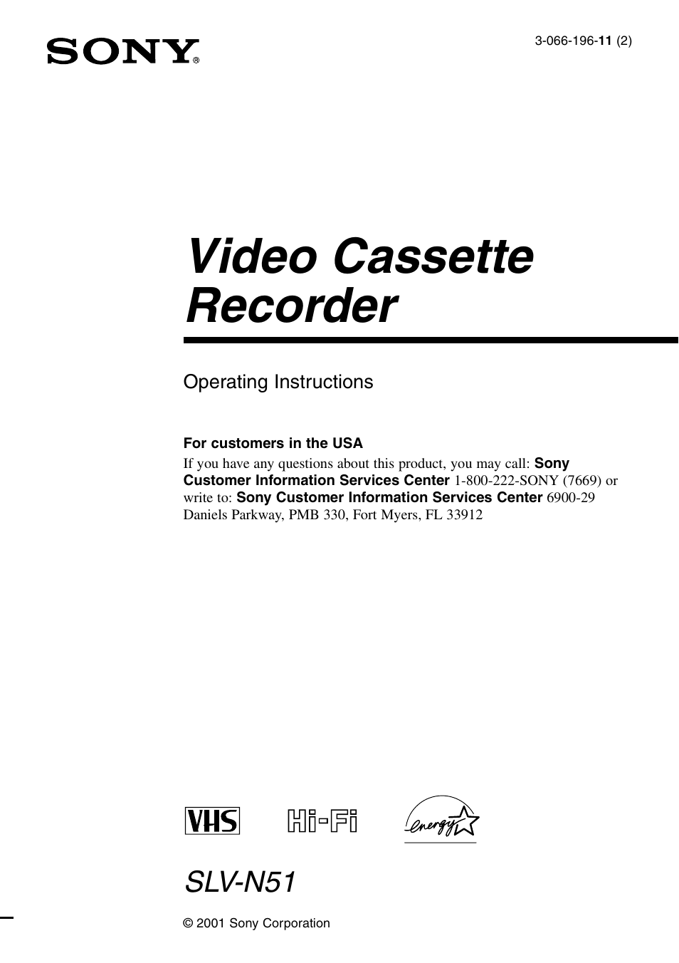 Sony SLV-N51 User Manual | 60 pages