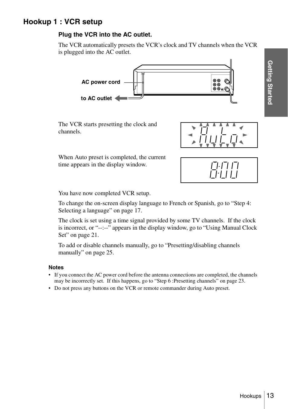 Hookup 1 : vcr setup | Sony SLV-N51 User Manual | Page 13 / 60