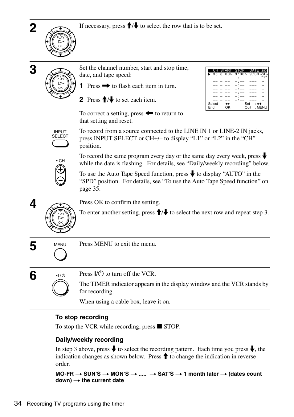 Press , to flash each item in turn, Press menu to exit the menu | Sony SLV-N51 User Manual | Page 34 / 60