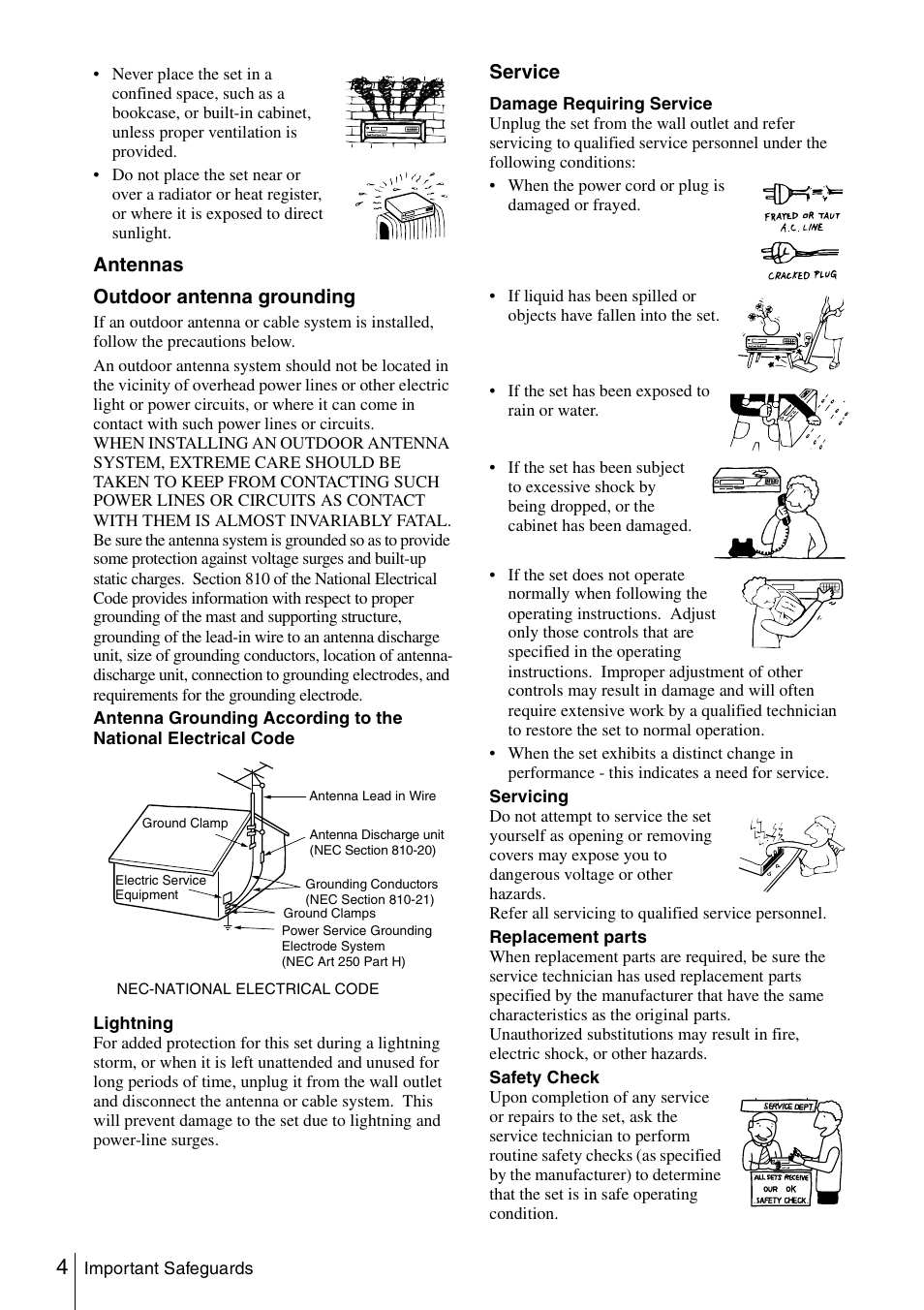 Antennas service, Outdoor antenna grounding | Sony SLV-N51 User Manual | Page 4 / 60