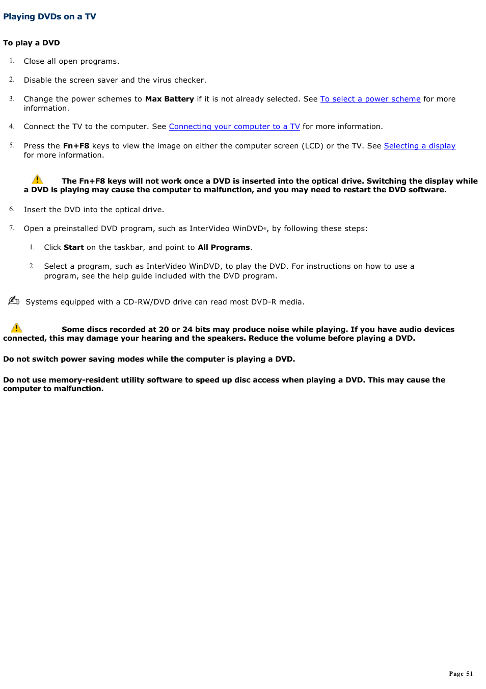 Playing dvds on a tv | Sony PCG-FR130 User Manual | Page 51 / 150