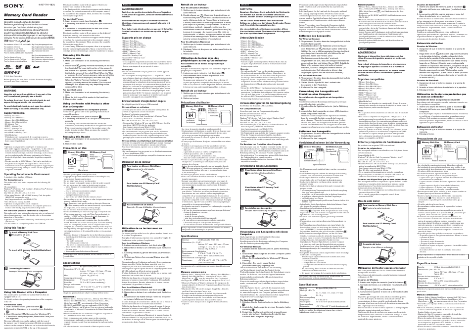 Sony MRW-F3 User Manual | 5 pages