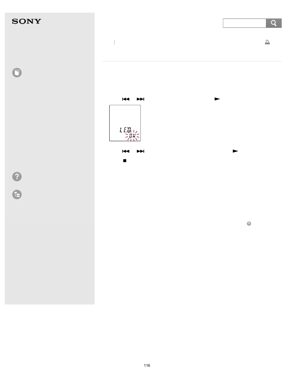 Turning the operation indicator on or off (led), Help guide, How to use | Troubleshooting list of topics, Icd-bx140 | Sony ICD-BX140 User Manual | Page 122 / 180