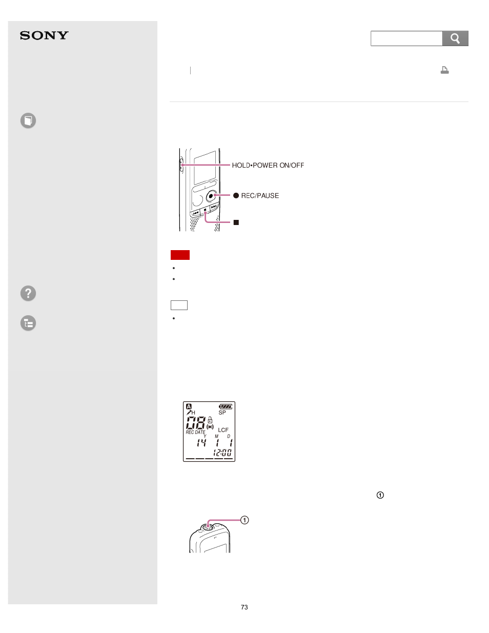 Recording sound from the built-in microphone, Help guide, How to use | Troubleshooting list of topics, Icd-bx140 | Sony ICD-BX140 User Manual | Page 79 / 180