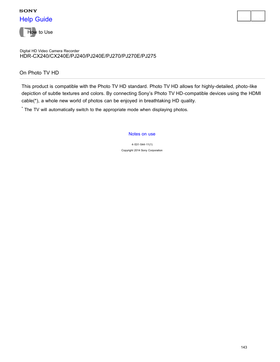 On photo tv hd, Explains photo tv hd, Help guide | Sony HDR-CX240 User Manual | Page 153 / 351