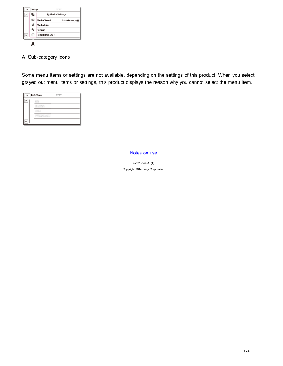 When you cannot select a menu item | Sony HDR-CX240 User Manual | Page 184 / 351