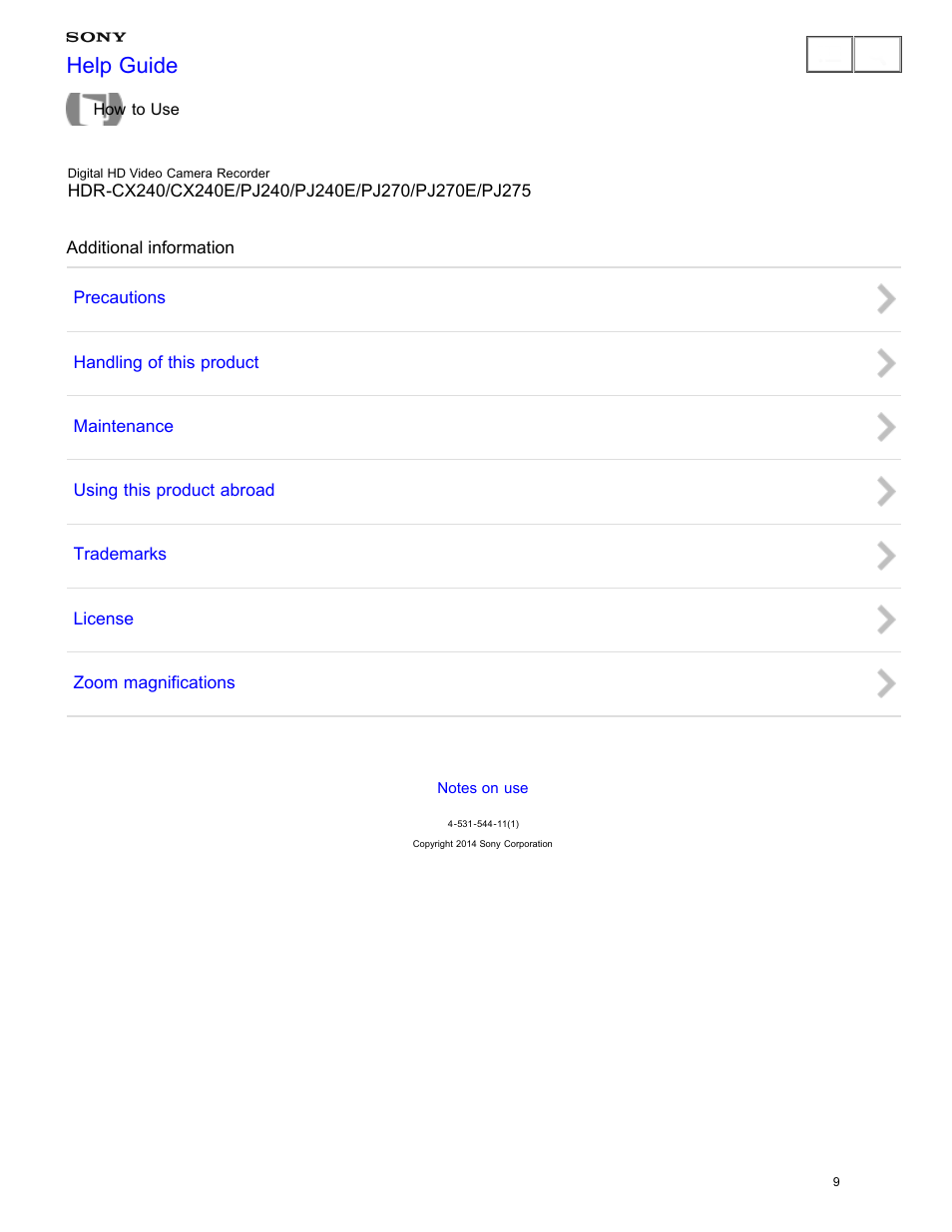 Additional information, Help guide | Sony HDR-CX240 User Manual | Page 19 / 351