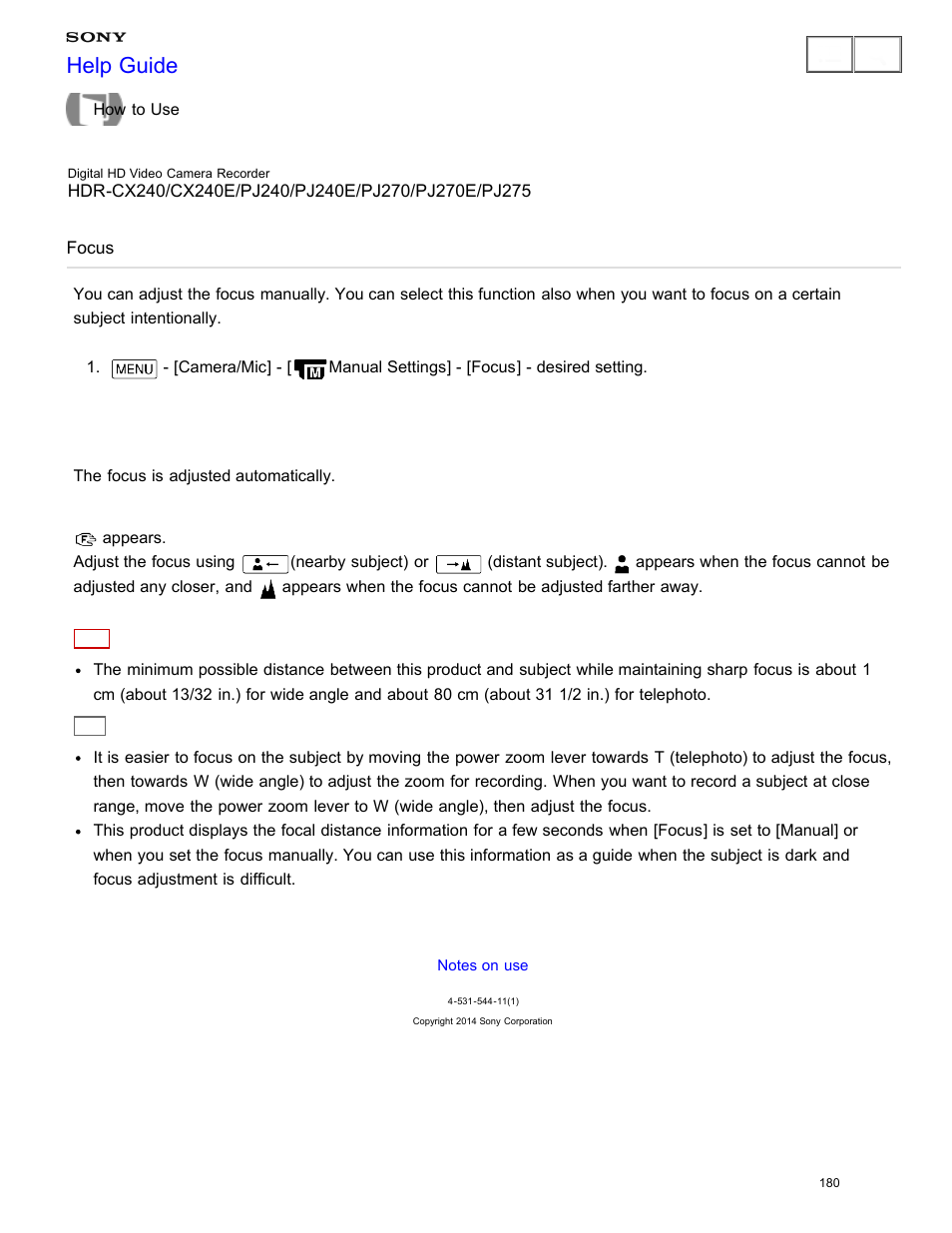 Focus, You can adjust the focus manually, Help guide | Sony HDR-CX240 User Manual | Page 190 / 351