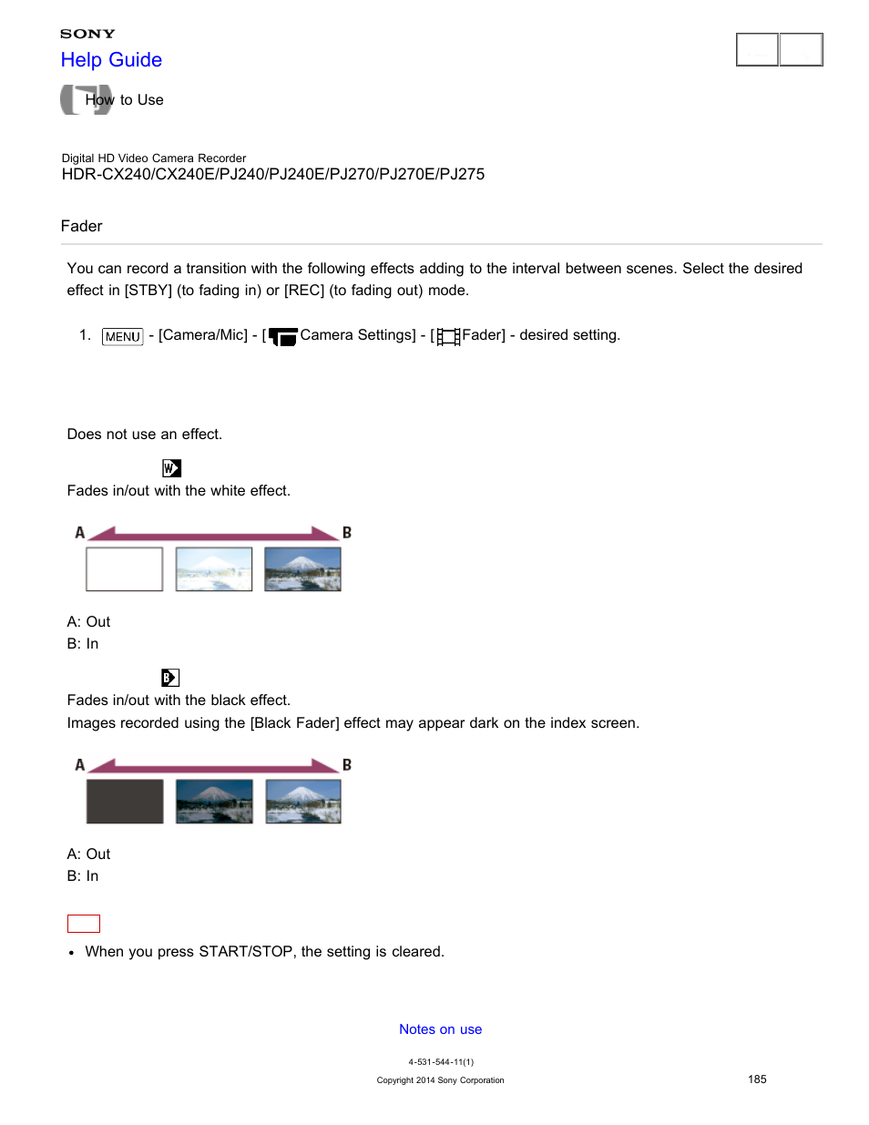 Fader, Help guide | Sony HDR-CX240 User Manual | Page 195 / 351