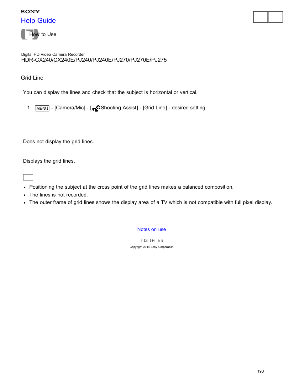 Grid line, Help guide | Sony HDR-CX240 User Manual | Page 208 / 351
