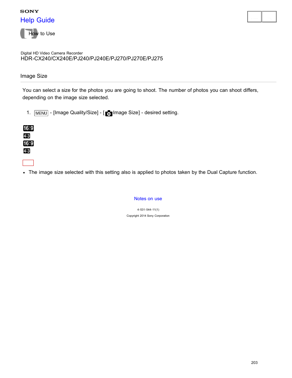 Image size, Help guide | Sony HDR-CX240 User Manual | Page 213 / 351