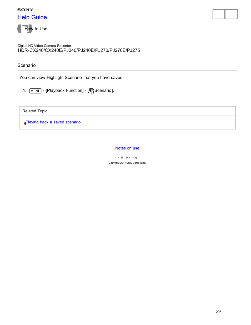 Scenario, Help guide | Sony HDR-CX240 User Manual | Page 215 / 351