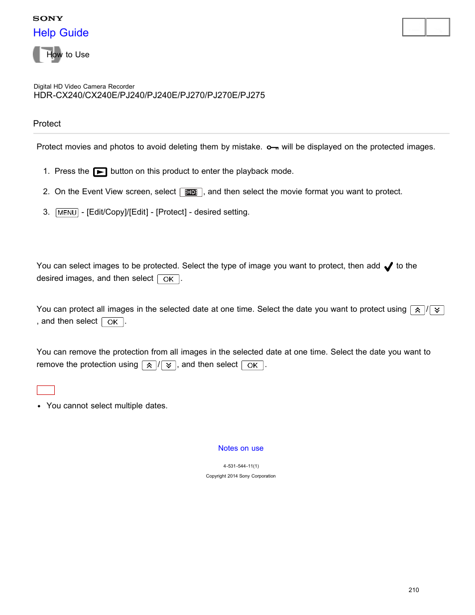 Protect, Help guide | Sony HDR-CX240 User Manual | Page 220 / 351
