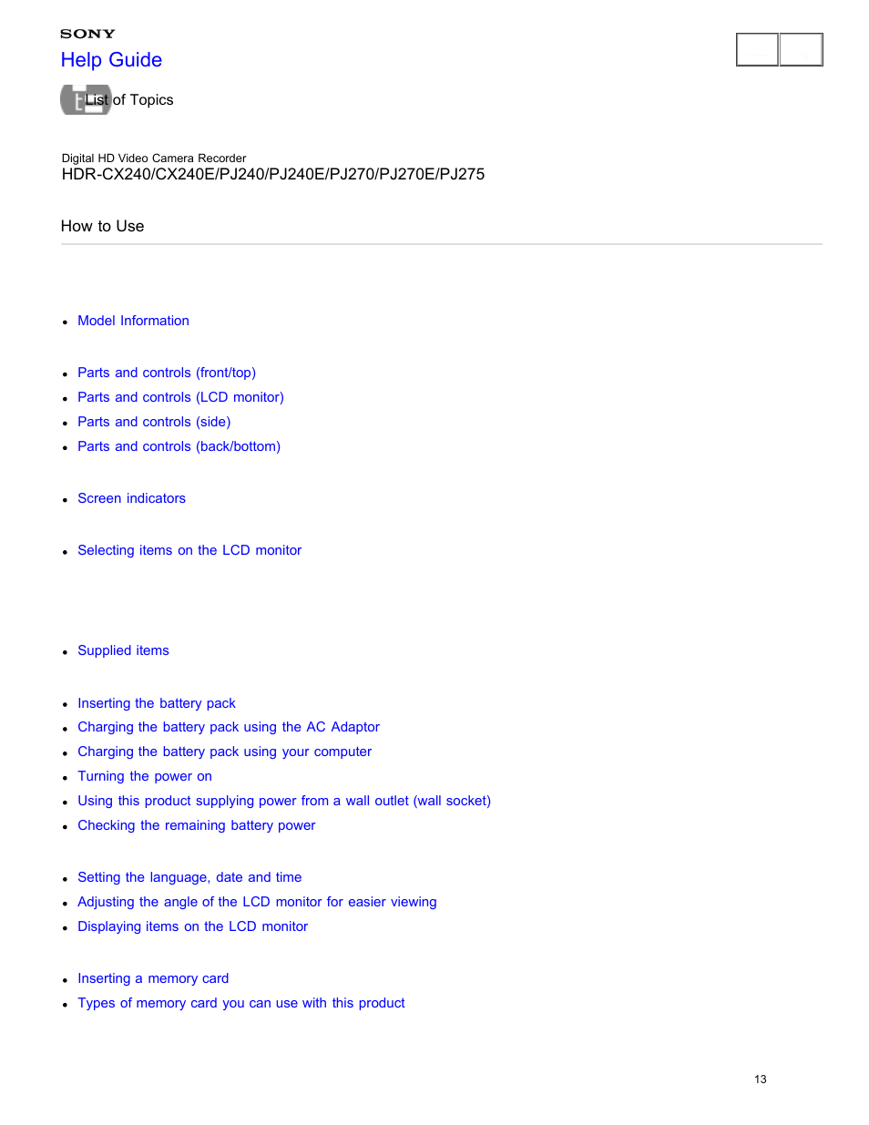 How to use, Help guide | Sony HDR-CX240 User Manual | Page 23 / 351