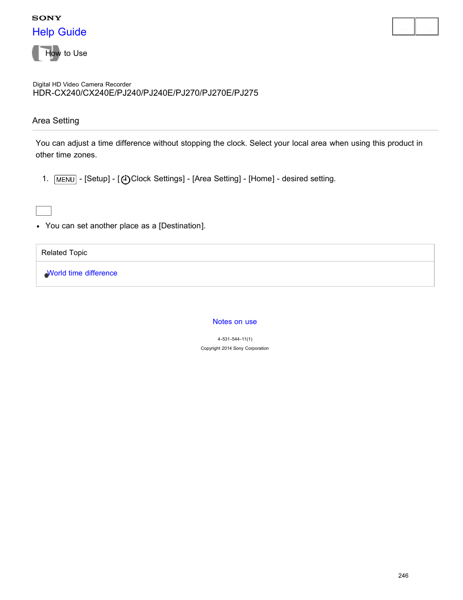 Area setting, Help guide | Sony HDR-CX240 User Manual | Page 256 / 351