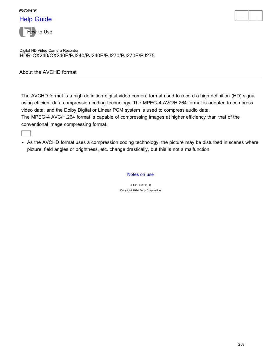 About the avchd format, Explains the avchd standard, Help guide | What is the avchd format | Sony HDR-CX240 User Manual | Page 268 / 351