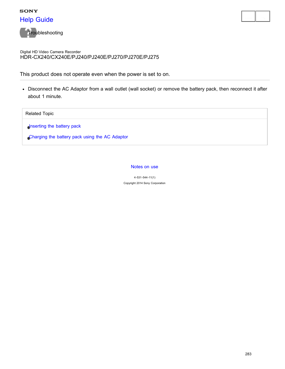 To on, Help guide | Sony HDR-CX240 User Manual | Page 293 / 351