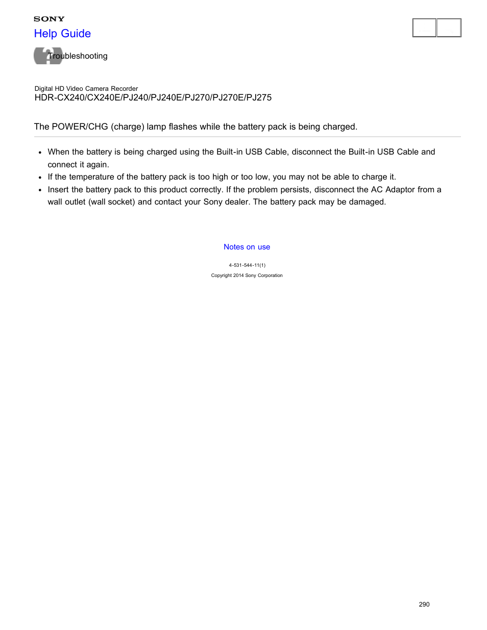 Pack is being charged, Help guide | Sony HDR-CX240 User Manual | Page 300 / 351
