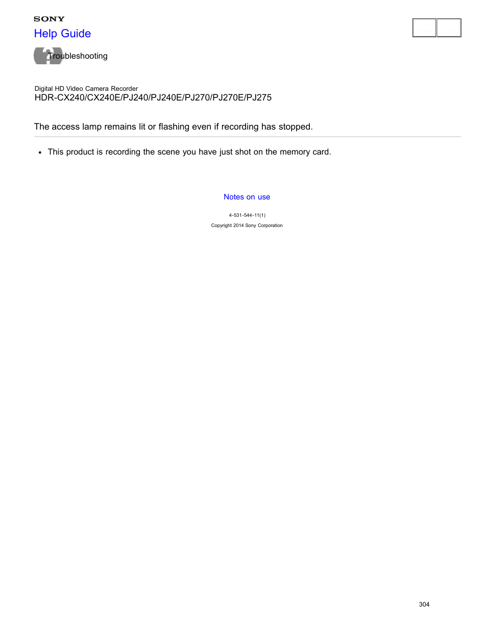 Has stopped, Help guide | Sony HDR-CX240 User Manual | Page 314 / 351