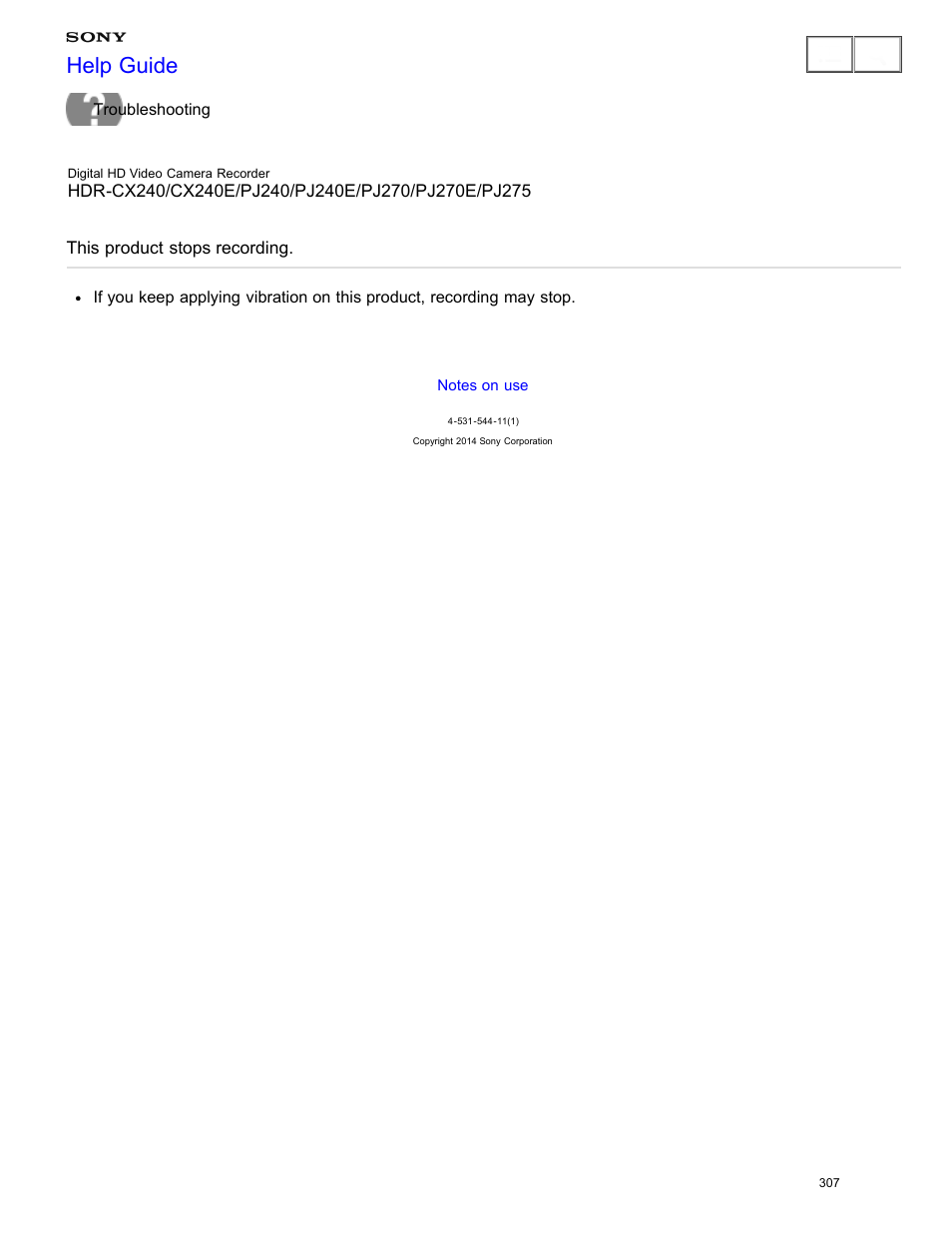 This product stops recording, Help guide | Sony HDR-CX240 User Manual | Page 317 / 351