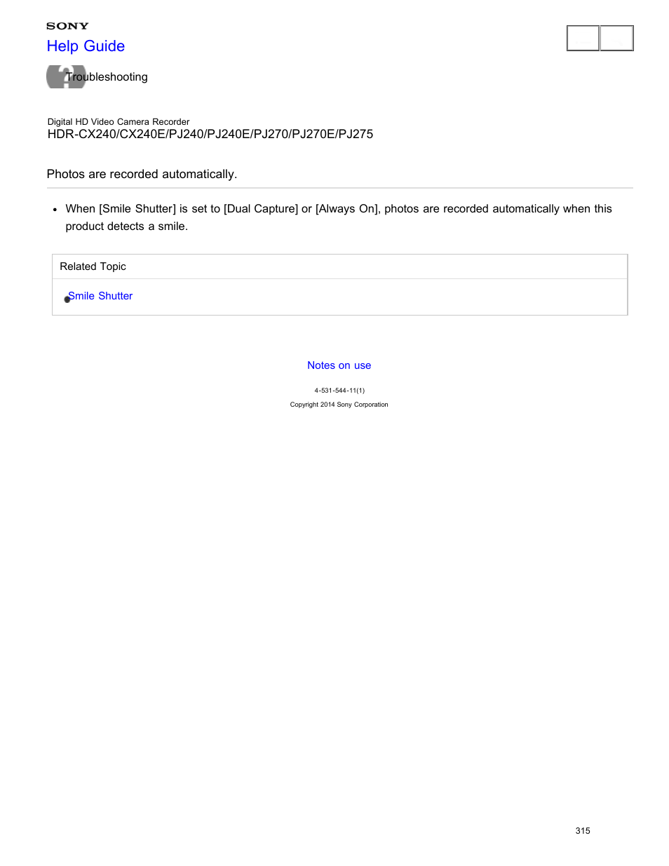 Photos are recorded automatically, Help guide | Sony HDR-CX240 User Manual | Page 325 / 351