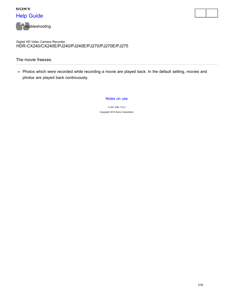 The movie freezes, Help guide | Sony HDR-CX240 User Manual | Page 328 / 351