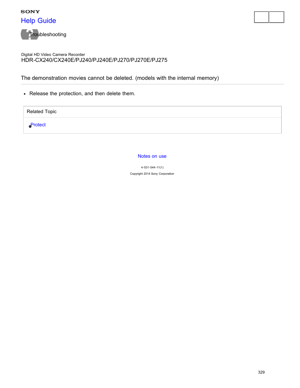 The demonstration movies cannot be deleted, Help guide | Sony HDR-CX240 User Manual | Page 339 / 351