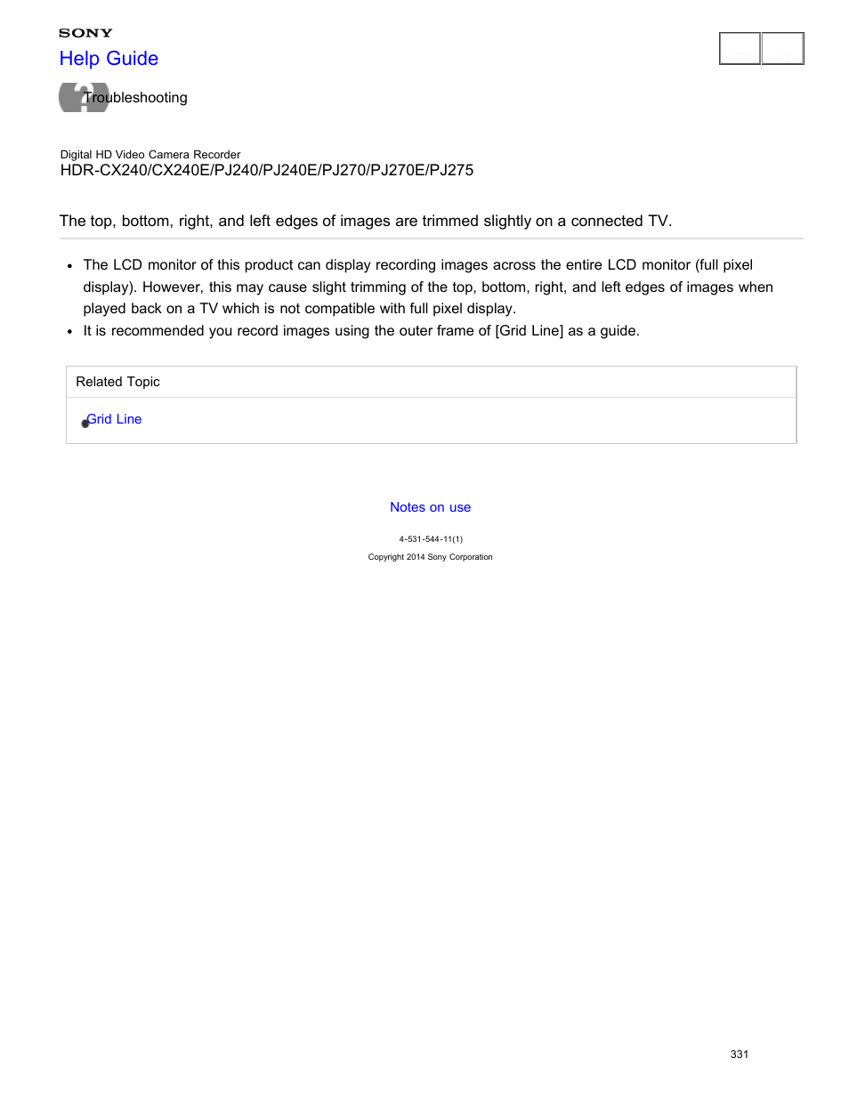Trimmed slightly on a connected tv, Help guide | Sony HDR-CX240 User Manual | Page 341 / 351