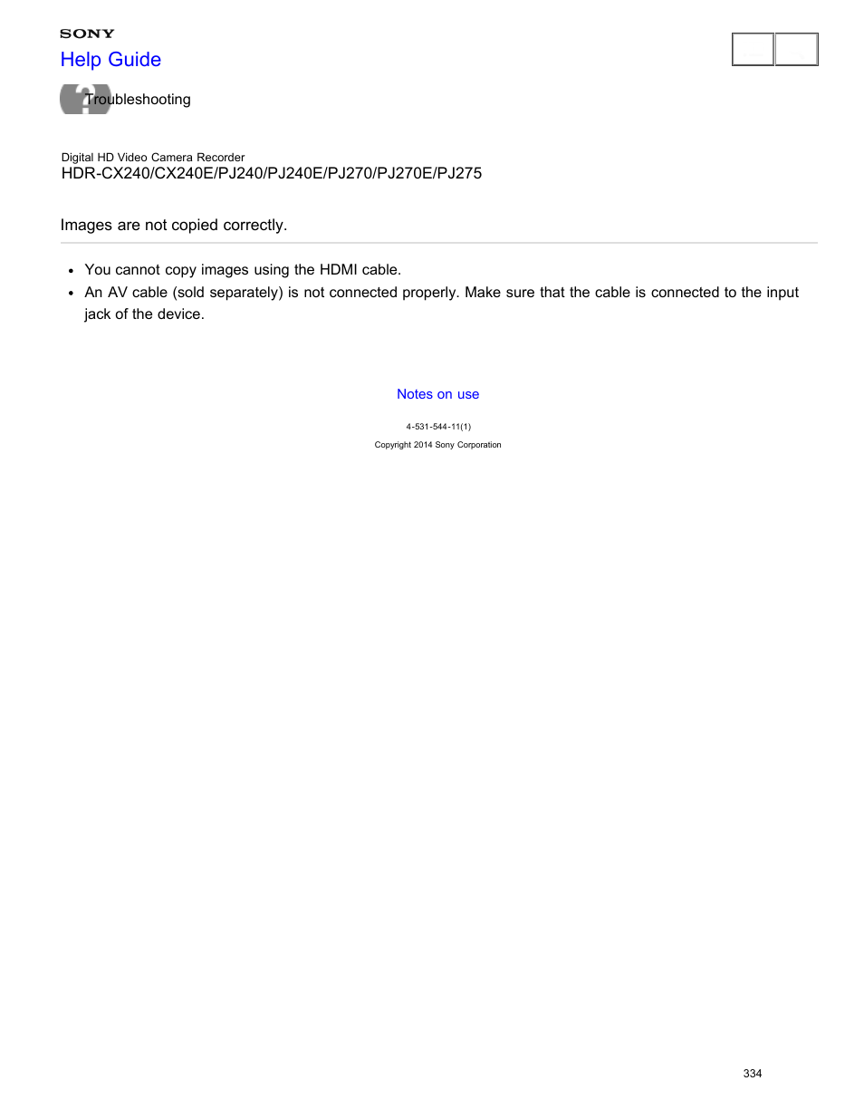 Images are not copied correctly, Help guide | Sony HDR-CX240 User Manual | Page 344 / 351